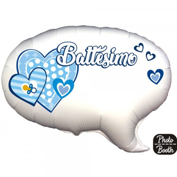 Photo Booth - palloncino mylar BATTESIMO Cuori Celeste bimbo -  personalizzabile