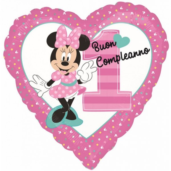 Palloncino Primo Compleanno Cuore Minnie