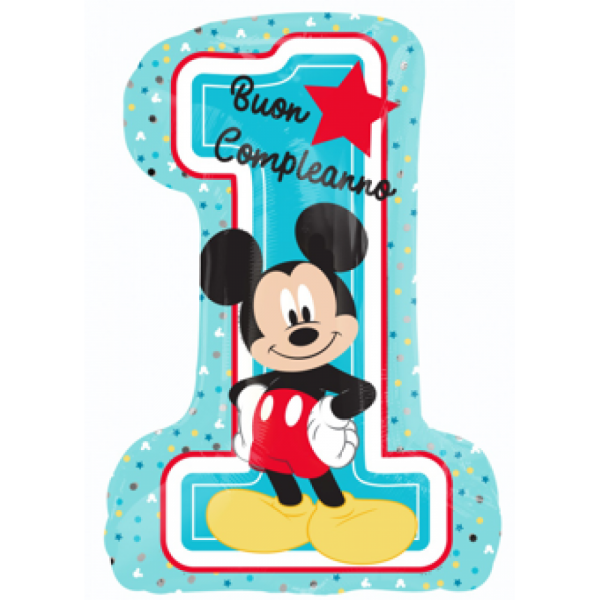 Palloncino gigante numero 1 decorato 1st Birthday Mickey